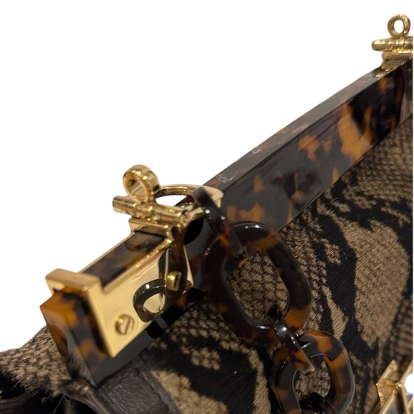 Tory Burch Snakeskin Calf Hair Shoulder Bag Tortoise Chain Mirror Clutch Rare - Picture 5 of 16